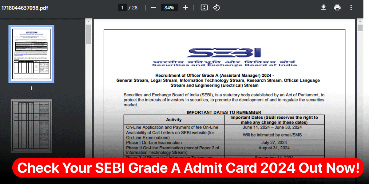 Check Your SEBI Grade A Admit Card 2024